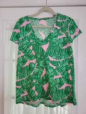 Lily Pulitzer Women’s Pink Tropical Leaf V-Neck Top